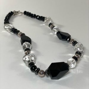 Signed AVI SOFFER 925 Black and Clear Beaded 16" Choker Necklace